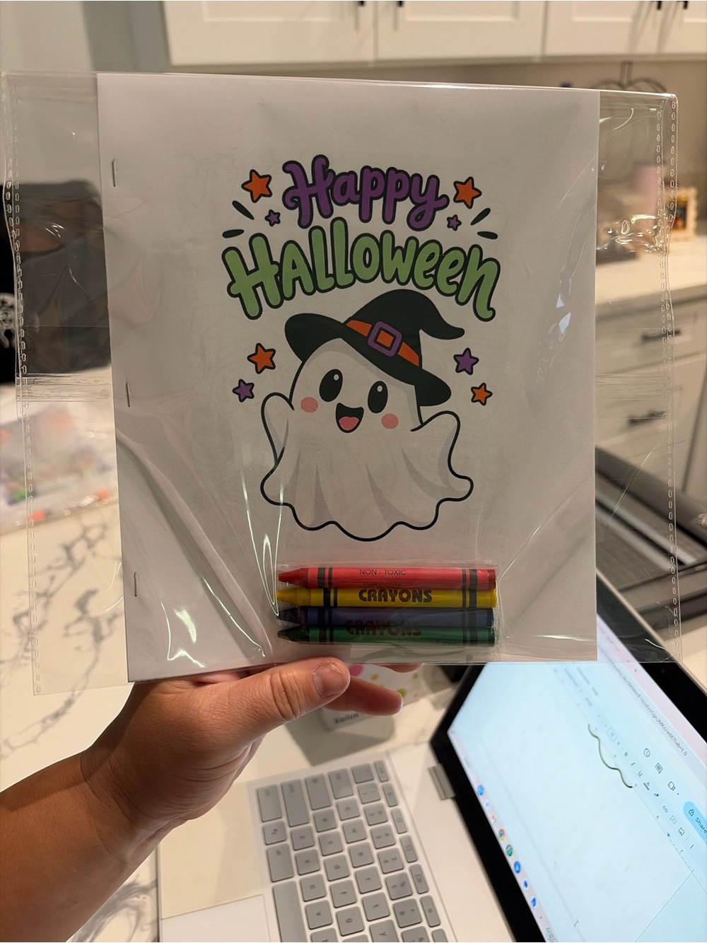 3 Happy Halloween Ghost Coloring Kit - White & Purple